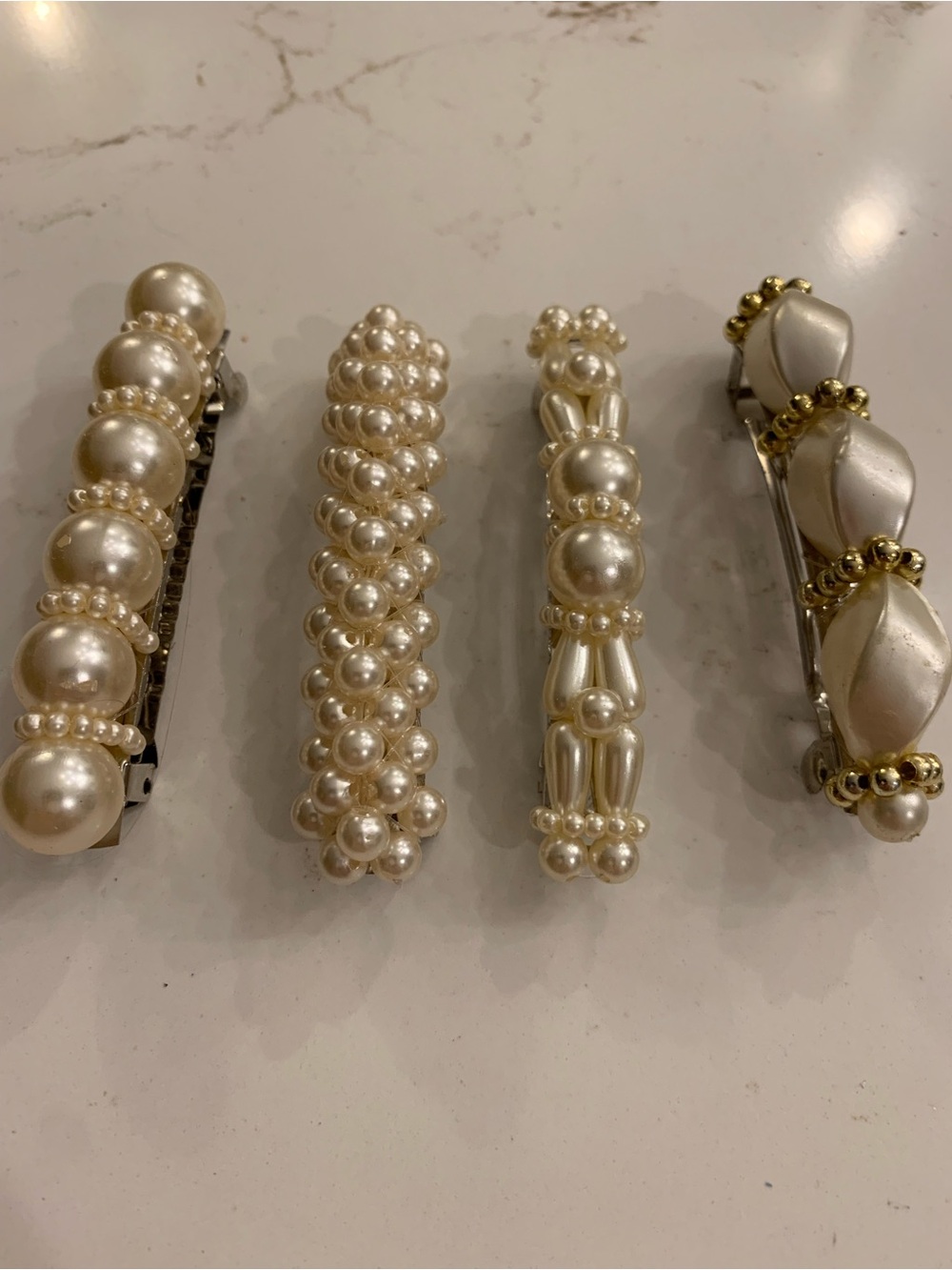 Vintage Hair Clips Set Of (4)  Fancy Beaded Hair Barrettes 3”  estimated late - Picture 4 of 6